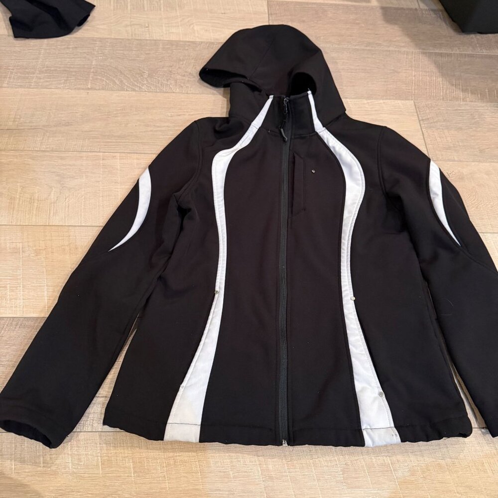 HAWKE & CO WOMENS MEDIUM BLACK AND WHITE PERFORMANCE OUTERWEAR HOODED JACKET